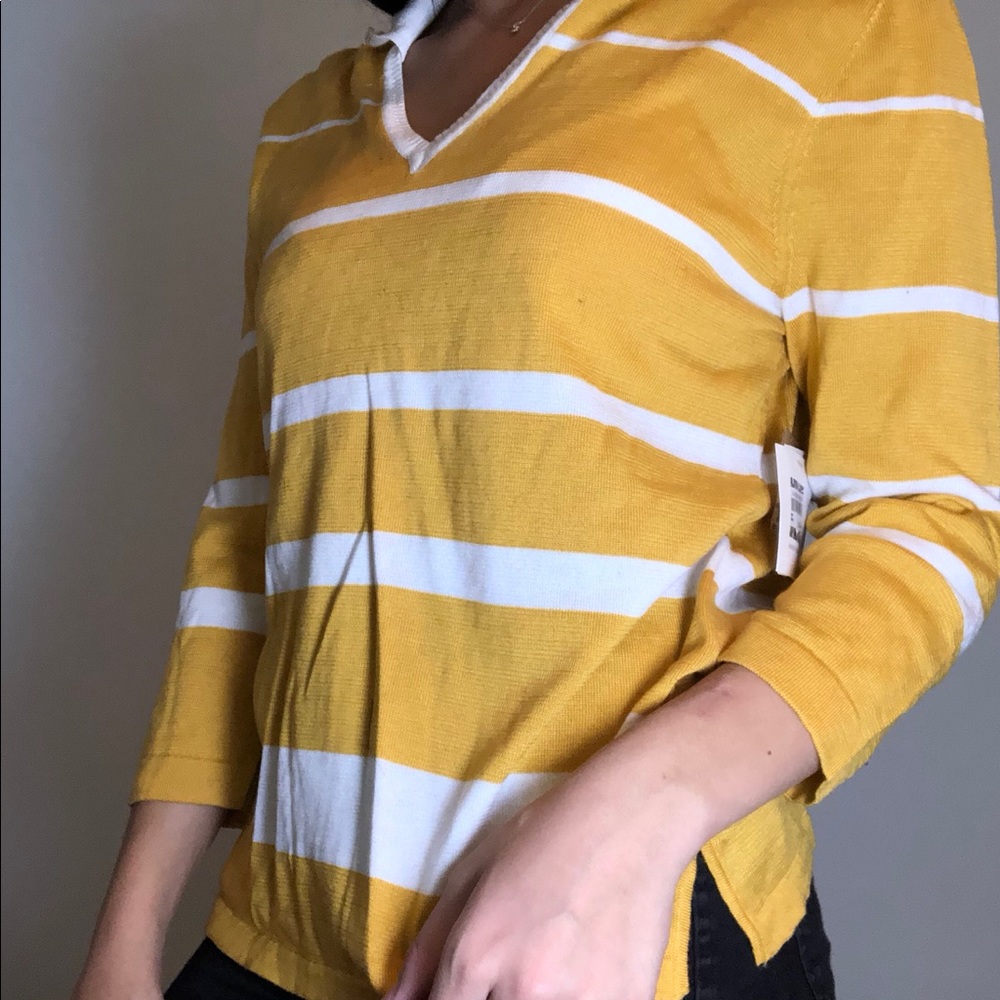 Yellow /white striped collared shirt- Anne Klein